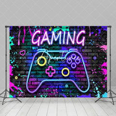 Aperturee - Gaming Graffiti Brick Wall Neon Gamepad Backdrop