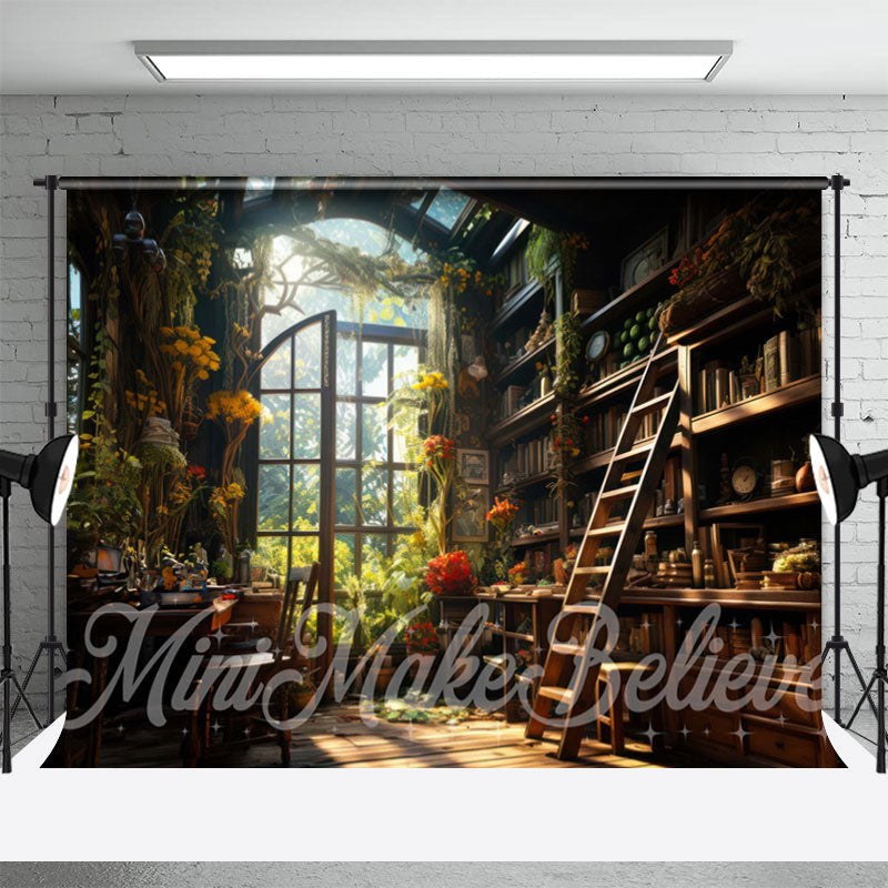 Aperturee - Garden Flowers Book Indoor Ladder Spring Backdrop