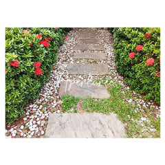 Aperturee - Garden Stone Path Greenery Floral Rubber Floor Mat