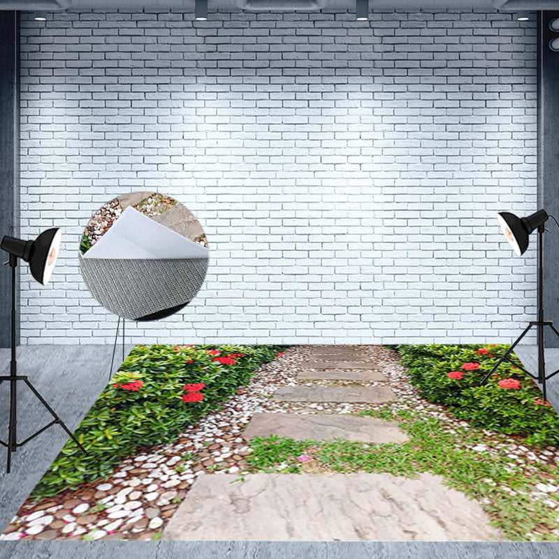 Aperturee - Garden Stone Path Greenery Floral Spring Floor Mat