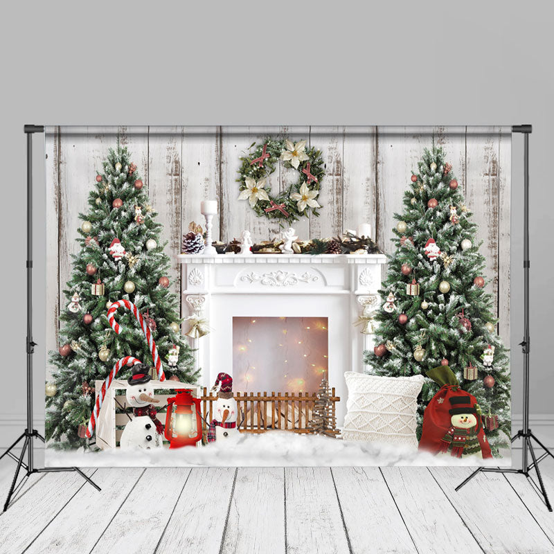 Aperturee - Garland Snowman Fireplace Christmas Tree Backdrop