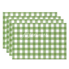 Aperturee - Gentle Green White Plaid Modern Set Of 4 Placemats