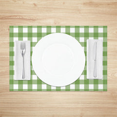 Aperturee - Gentle Green White Plaid Modern Set Of 4 Placemats