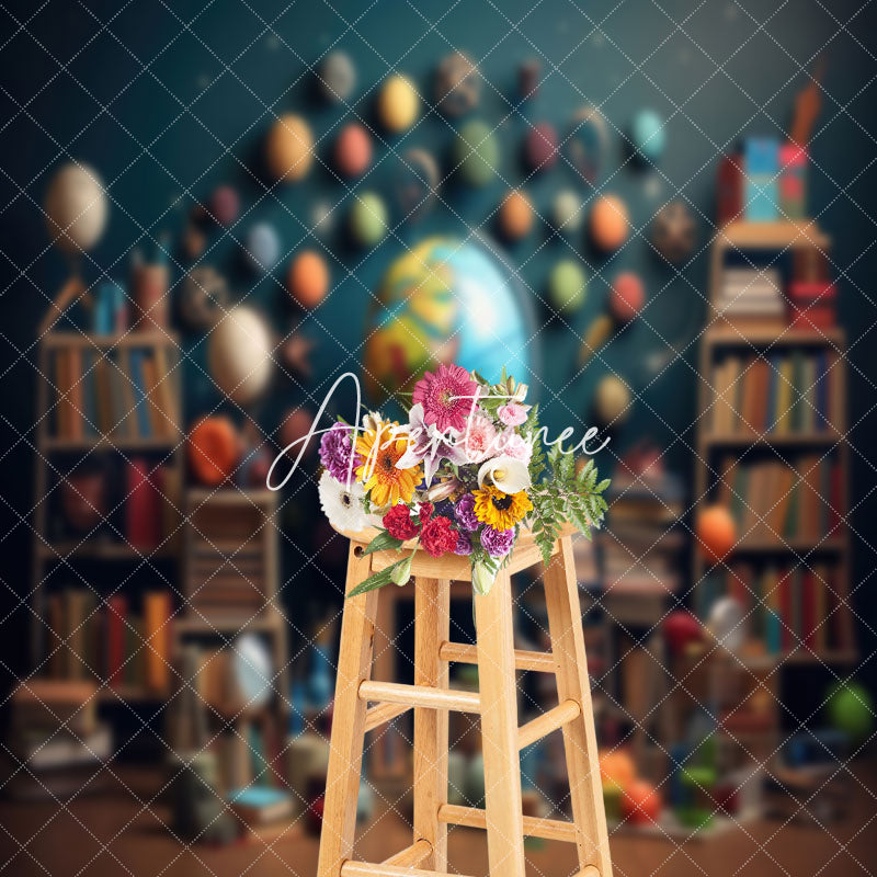 Aperturee - Geography Bookcase Globe Retro Wall Photo Backdrop