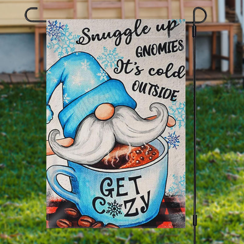 Aperturee - Get Cazy Cup Gnome Snowflake Christmas Garden Flag