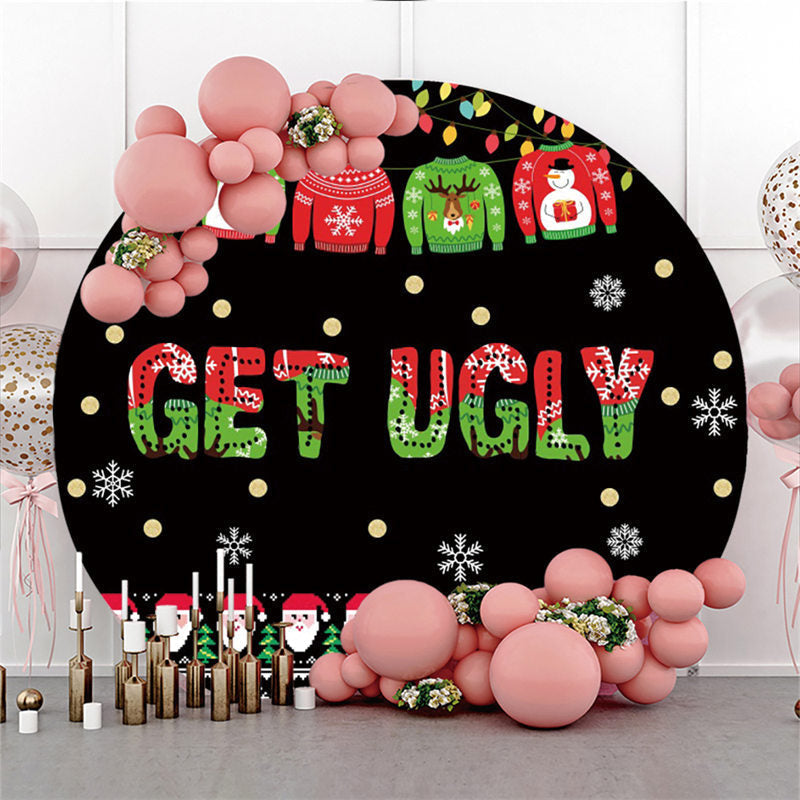 Aperturee - Get Ugly Sweater Theme Happy Birthday Circle Backdrop