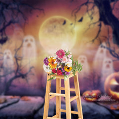 Aperturee - Ghost Candle Pumpkin Happy Halloween Night Backdrop