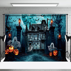 Aperturee - Ghost Manor Moon Night Pumpkin Horror Halloween Backdrop