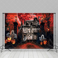 Aperturee - Ghost Manor Moon Night Red Horror Moon Halloween Backdrop