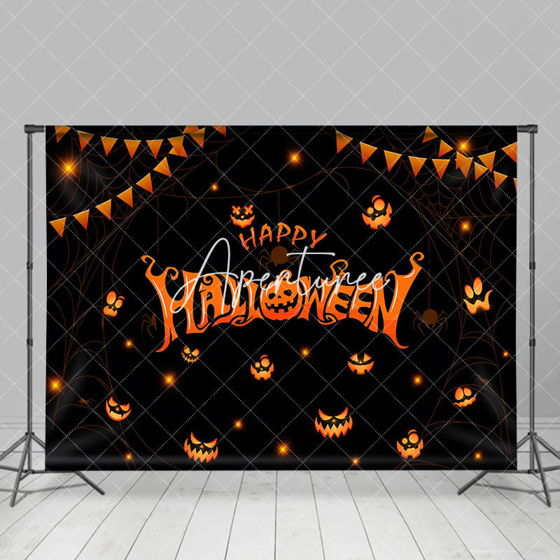 Aperturee - Ghost Pumpkins Black Happy Halloween Party Backdrop