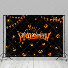 Aperturee - Ghost Pumpkins Black Happy Halloween Party Backdrop