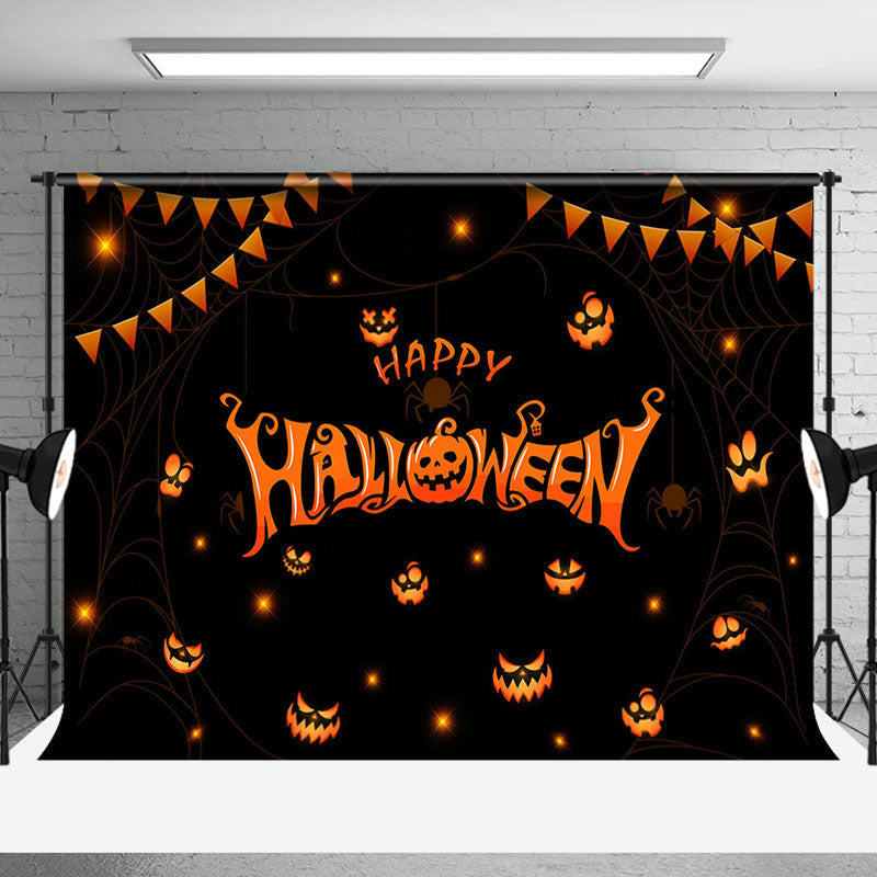 Aperturee - Ghost Pumpkins Black Happy Halloween Party Backdrop