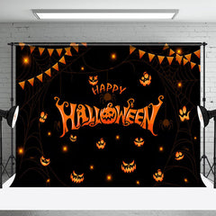 Aperturee - Ghost Pumpkins Black Happy Halloween Party Backdrop