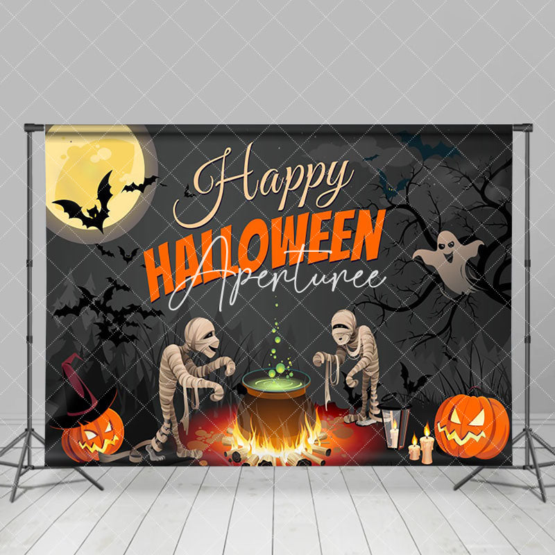 Aperturee - Ghost Skull Pumpkin Forest Happy Halloween Party Backdrop