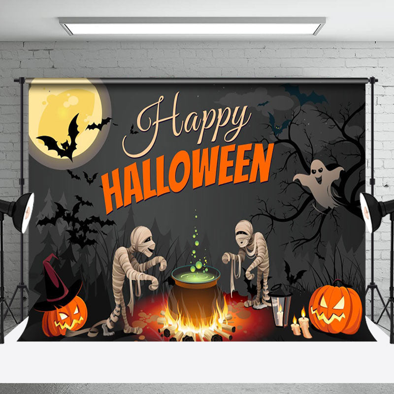 Aperturee - Ghost Skull Pumpkin Forest Happy Halloween Party Backdrop