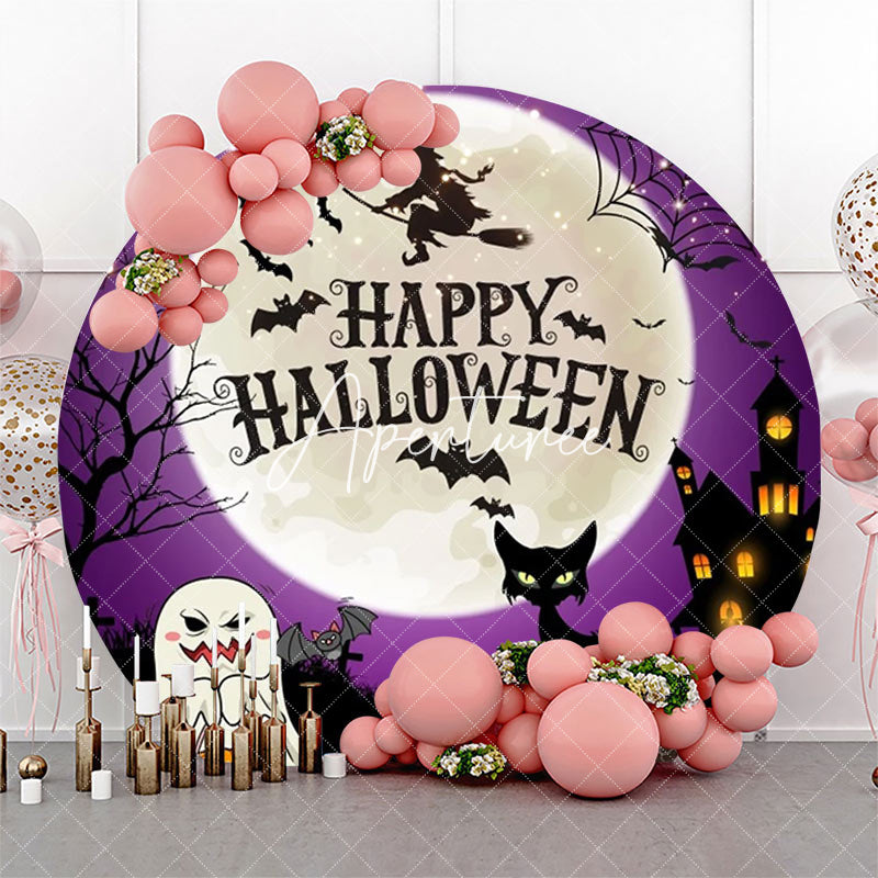 Aperturee - Ghost Witch Dark Moon Night Round Halloween Backdrop