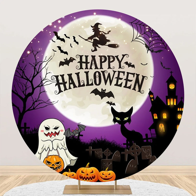 Aperturee - Ghost Witch Dark Moon Night Round Halloween Backdrop