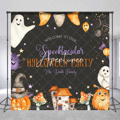 Aperturee - Ghosts Pumpkin Black Custom Halloween Party Backdrop