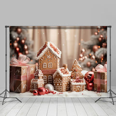 Aperturee - Gift Box And Biscuit House Snow Christmas Backdrop