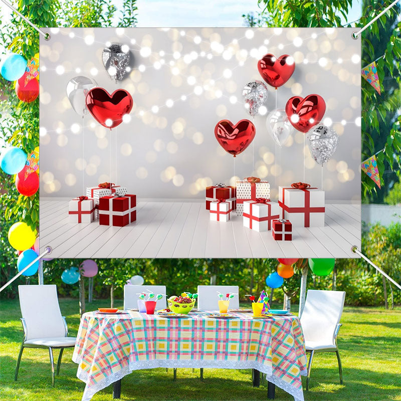 Aperturee - Gift Box Heart Balloon Bokeh Valentines Day Backdrop