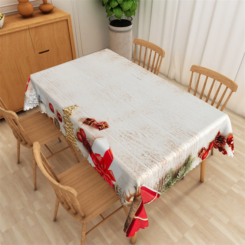 Aperturee - Gifts White Wood Texture Tablecloth For Christmas Party