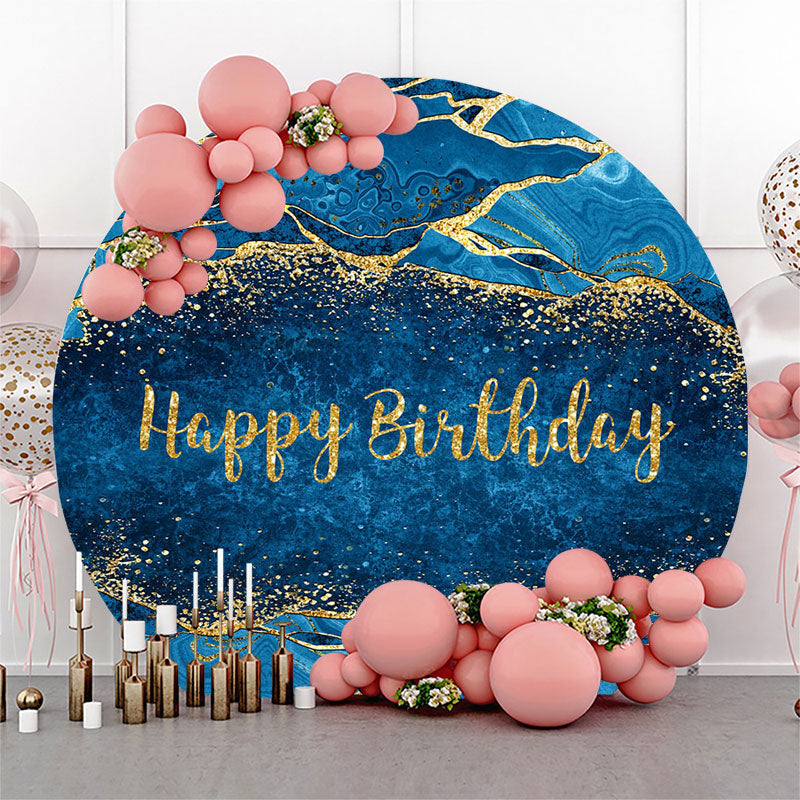 Aperturee - Gilt Abstract Texture Blue Circle Birthday Backdrop