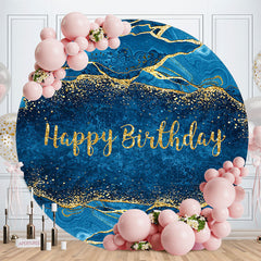 Aperturee - Gilt Abstract Texture Blue Circle Birthday Backdrop