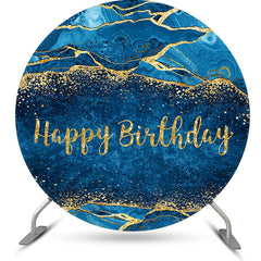 Aperturee - Gilt Abstract Texture Blue Circle Birthday Backdrop