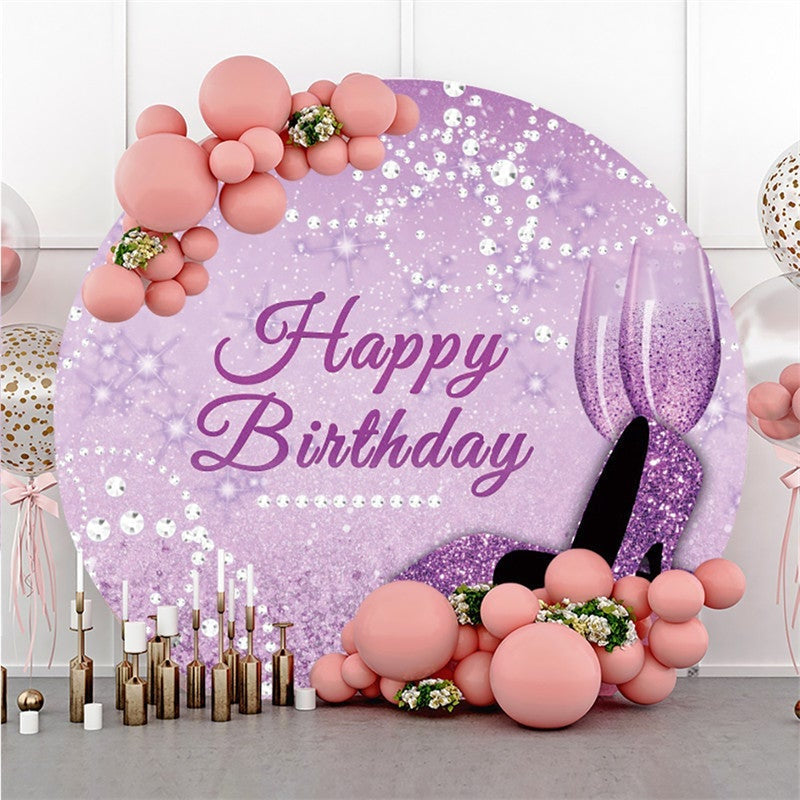 Aperturee Giltter Purple Pearl Circle Happy Birthday Backdrop