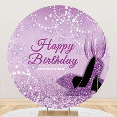 Aperturee Giltter Purple Pearl Circle Happy Birthday Backdrop