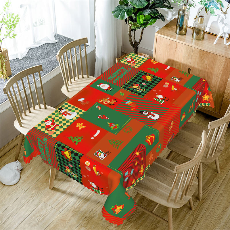 Aperturee - Gingerbread Bell Santa Christmas Trees Tablecloth