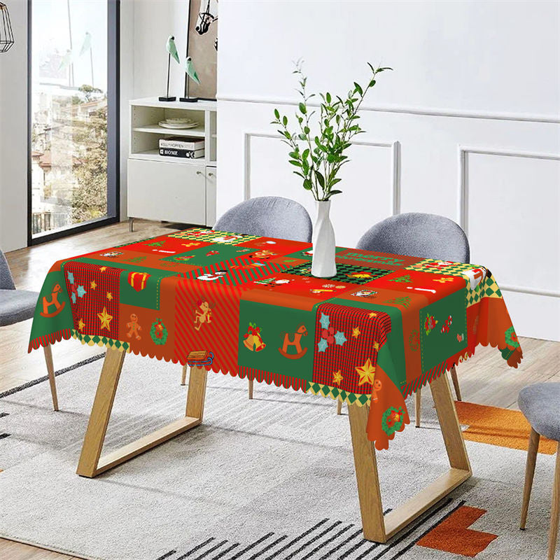 Aperturee - Gingerbread Bell Santa Christmas Trees Tablecloth