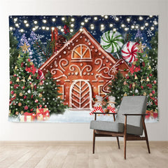 Aperturee - Gingerbread House Candy Tree Snow Xmas Backdrop