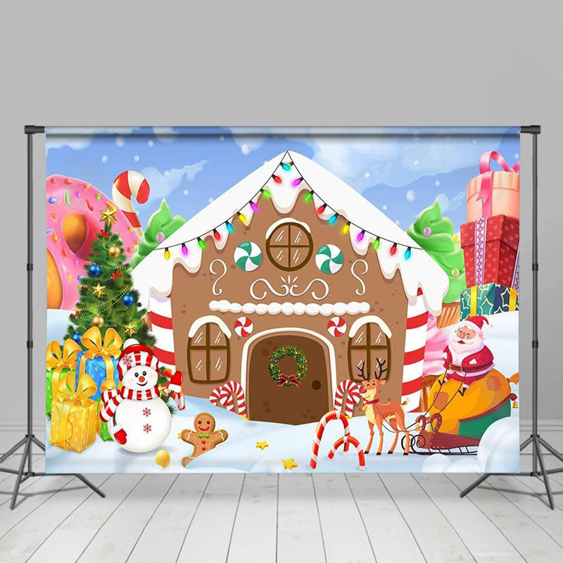 Aperturee - Gingerbread House Snowy Santa Christmas Backdrop