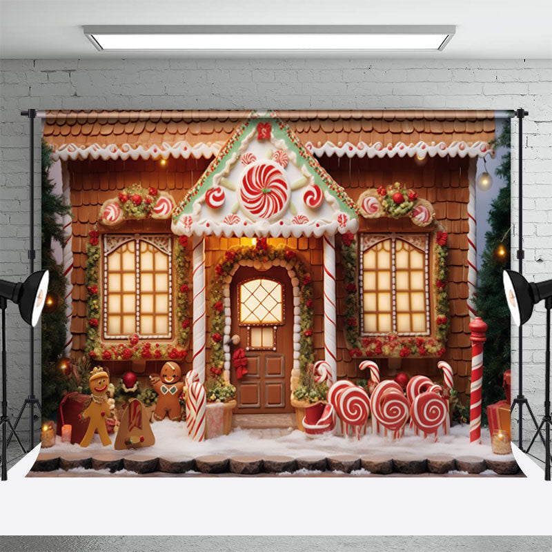 Aperturee - Gingerbread Man Candy Christmas House Photo Backdrop