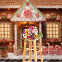 Aperturee - Gingerbread Man Candy Christmas House Photo Backdrop