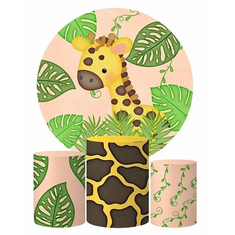 Aperturee Giraffe Monstera Birthday Party Round Backdrop Kit