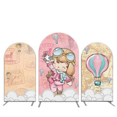 Aperturee Girl Aviator Hot Air Balloon Travel Arch Backdrop Kit