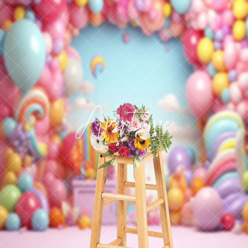 Aperturee - Girl Balloons Birthday Cake Smash Photo Backdrop