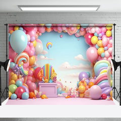 Aperturee - Girl Balloons Birthday Cake Smash Photo Backdrop