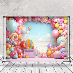 Aperturee - Girl Balloons Birthday Cake Smash Photo Backdrop