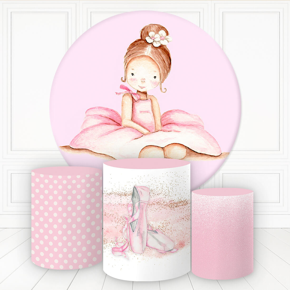 Aperturee Girl In Flower Dress Sit Pink Round Birthday Backdrop Kit