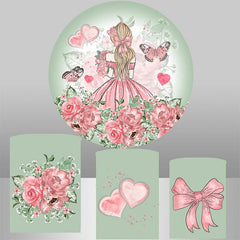 Aperturee Girl Pink Dress Floral Butterfly Round Backdrop Kit