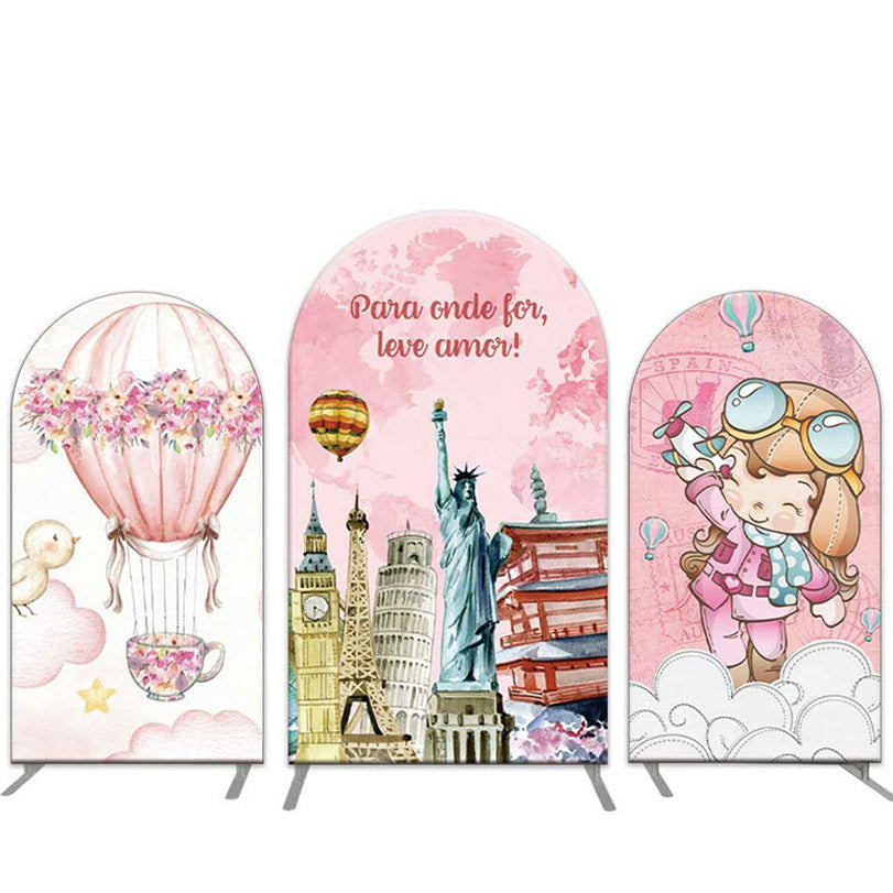 Aperturee Girl Travel Hot Air Balloon Birthday Arch Backdrop Kit