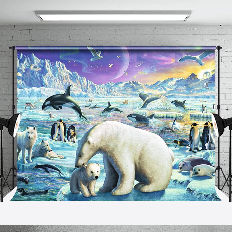 Aperturee - Glacier Polar Bear Penguin Animals Winter Backdrop