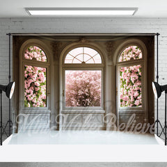 Aperturee - Glass Arch Door Pink Floral Photography Backdrop