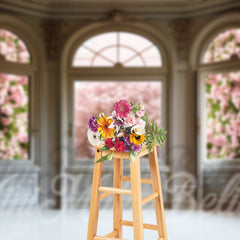 Aperturee - Glass Arch Door Pink Floral Photography Backdrop