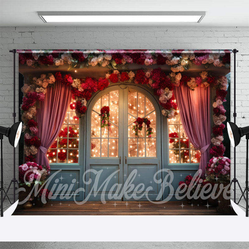 Aperturee - Glass Window Door Curtain Light Floral Backdrop