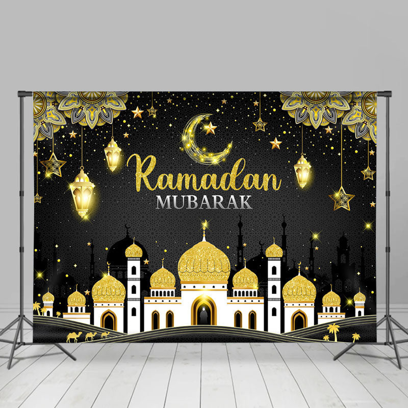 Aperturee Glitter And Black-Golden Ramadan Mubarak Backdrop