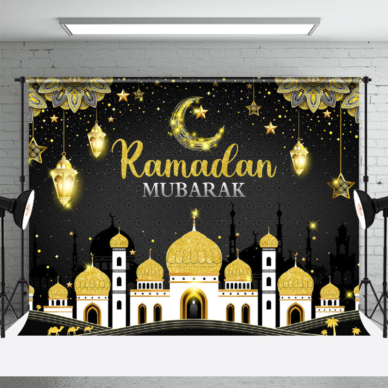 Aperturee - Glitter And Black-Golden Ramadan Mubarak Backdrop